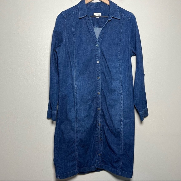 J. Jill Women Denim Dress Medium Long Sleeve Button Down Shirt Casual Western‎ - Picture 1 of 11